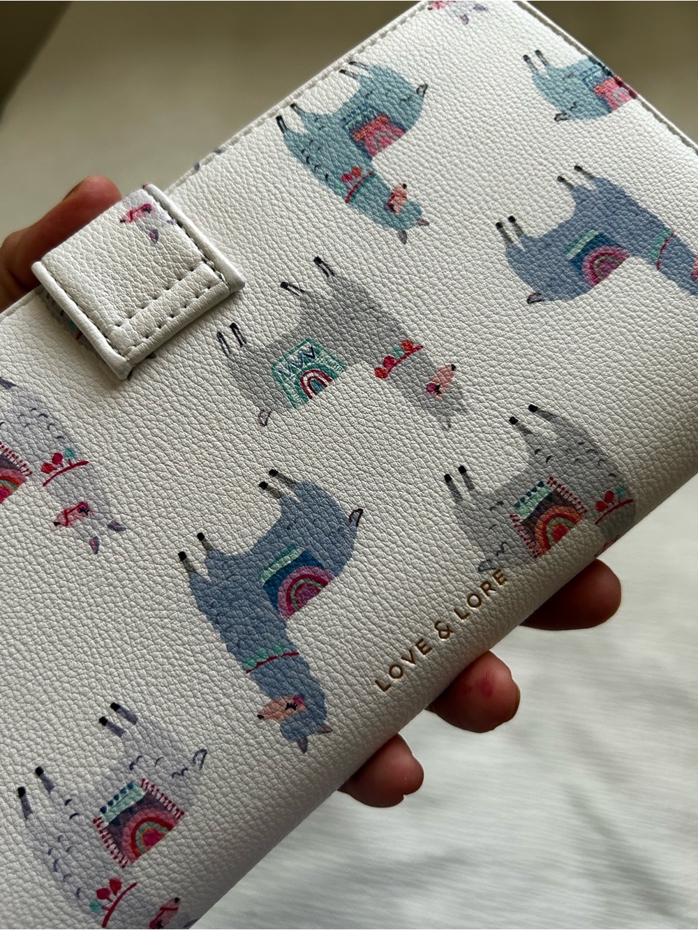 Love & Lore Travel documents fold over wallet White Llama Print - Picture 2 of 9